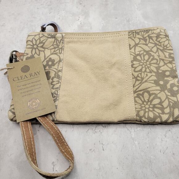 Floral Tan Canvas Clutch Wristlet - Picture 2 of 3